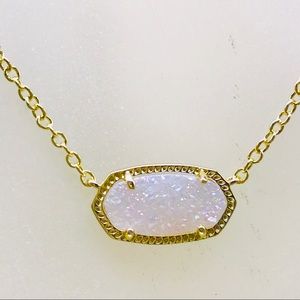 Kendra Scott Elisa White Iridescent Drusy Necklace Gold Plated
